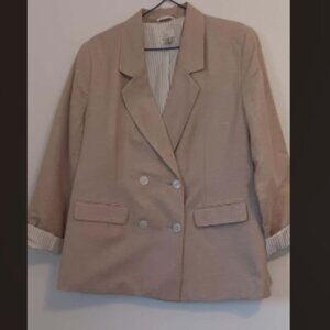 Beige Linen Boyfriend Blazer w/Button Detail Rolled up Sleeves Oversized sz 10